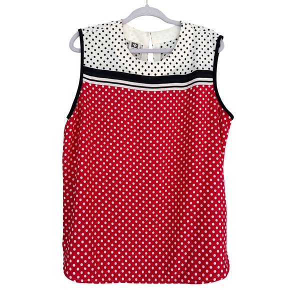Anne Klein Sleeveless Polka Dot Blouse Red White Black Top - Picture 1 of 6